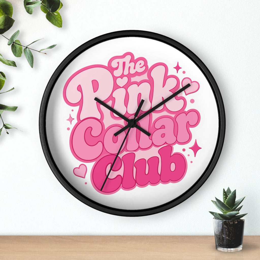 The Pink Collar Club Wall Clock — Retro Pink Graphic Home Decor