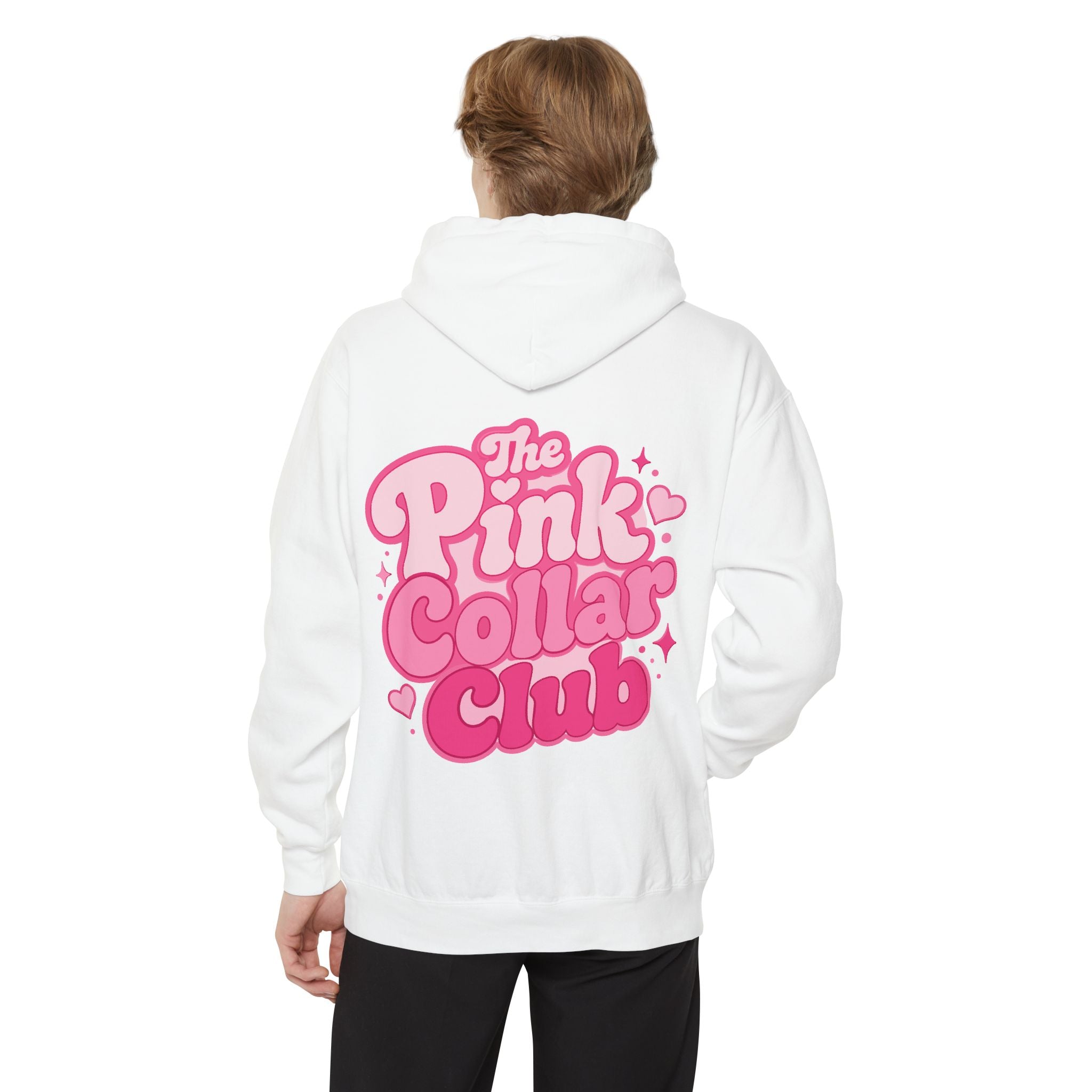 Pink Collar Club Hoodie — Retro Pink Graphic Pullover