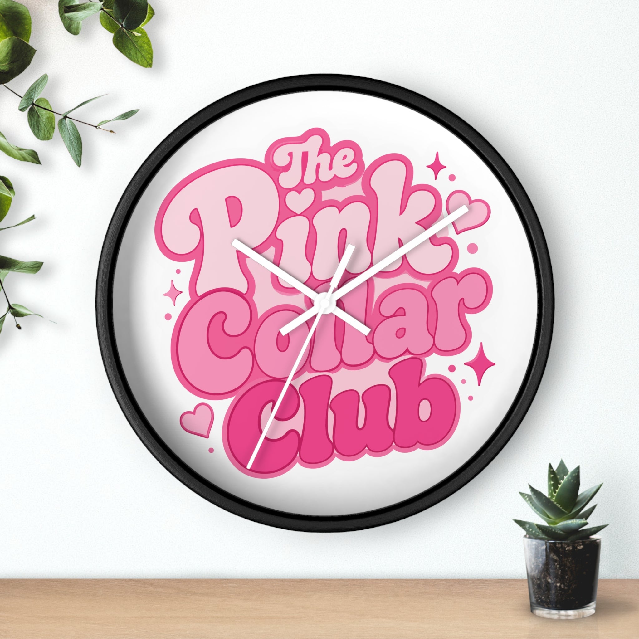 The Pink Collar Club Wall Clock — Retro Pink Graphic Home Decor