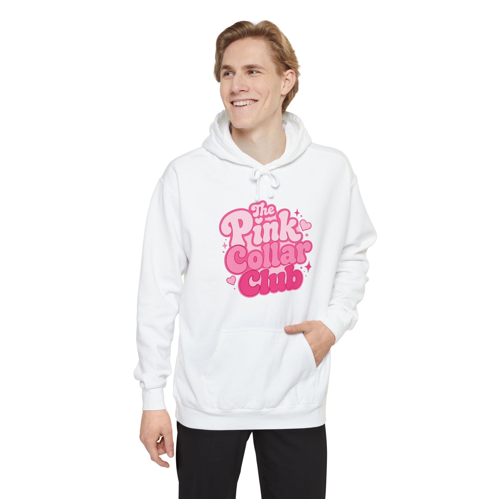 Pink Collar Club Hoodie — Retro Pink Graphic Pullover