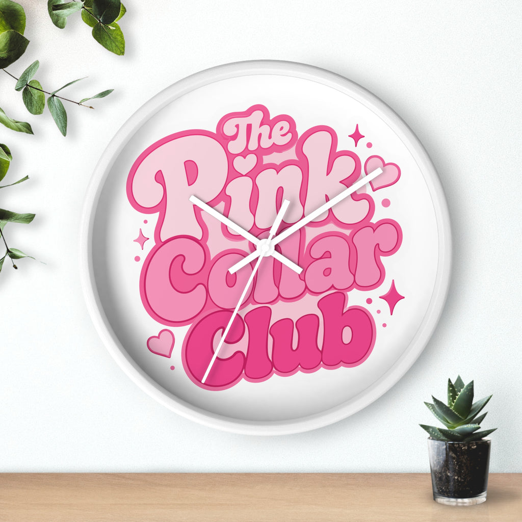The Pink Collar Club Wall Clock — Retro Pink Graphic Home Decor