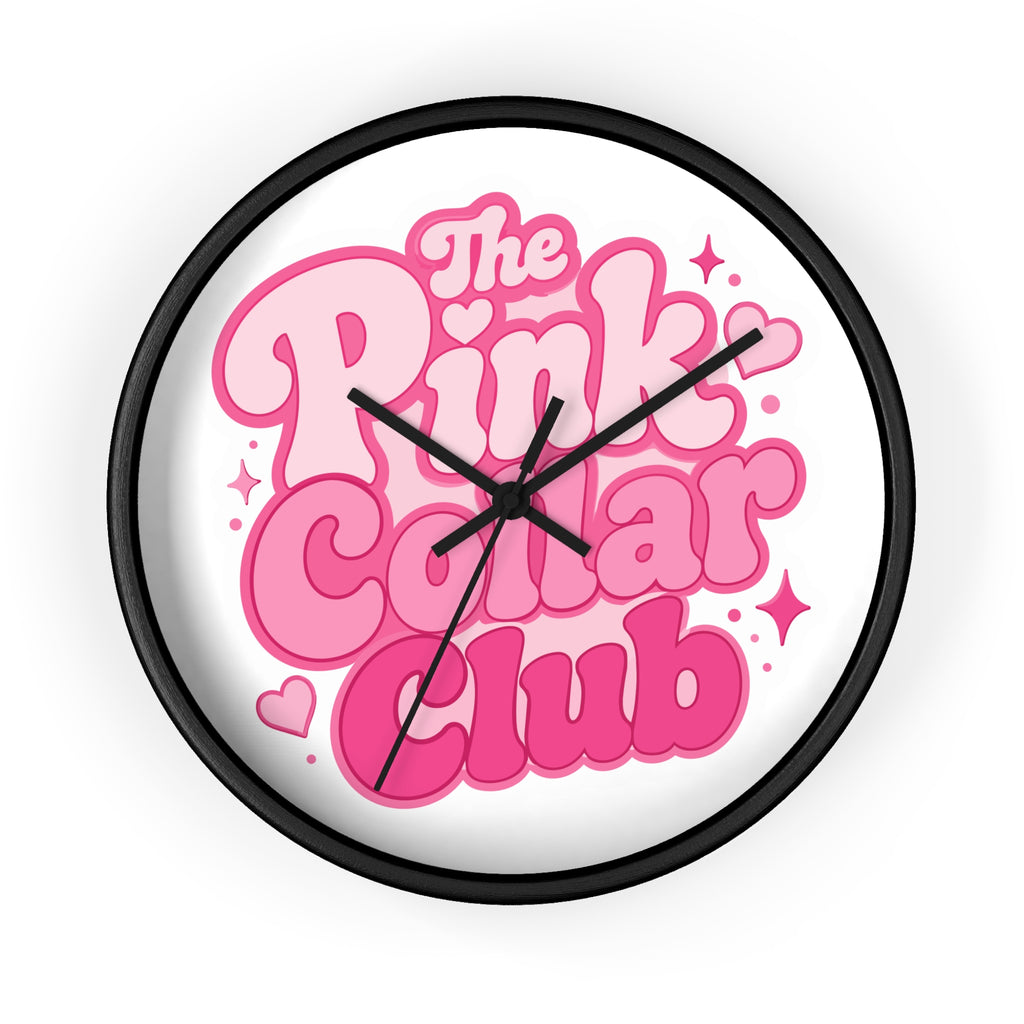The Pink Collar Club Wall Clock — Retro Pink Graphic Home Decor