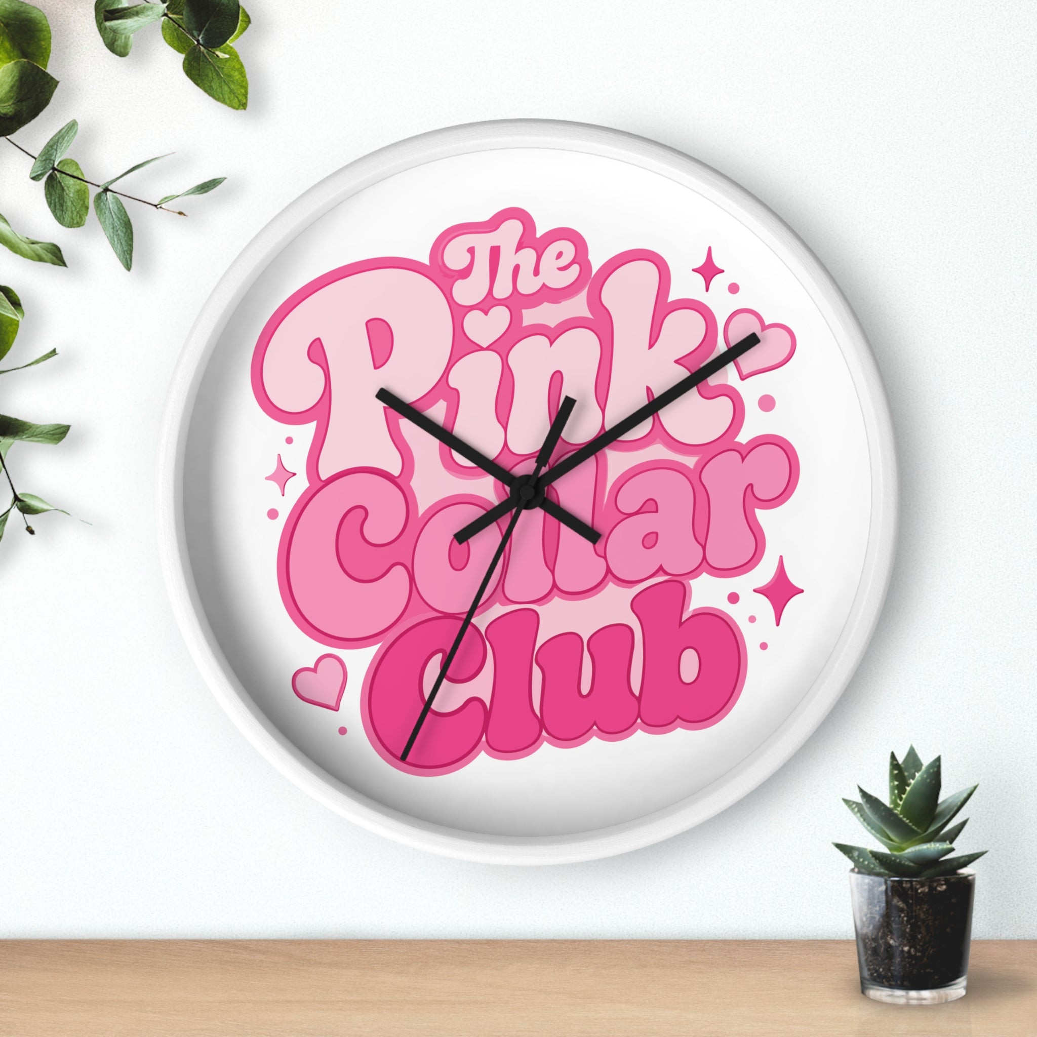 The Pink Collar Club Wall Clock — Retro Pink Graphic Home Decor