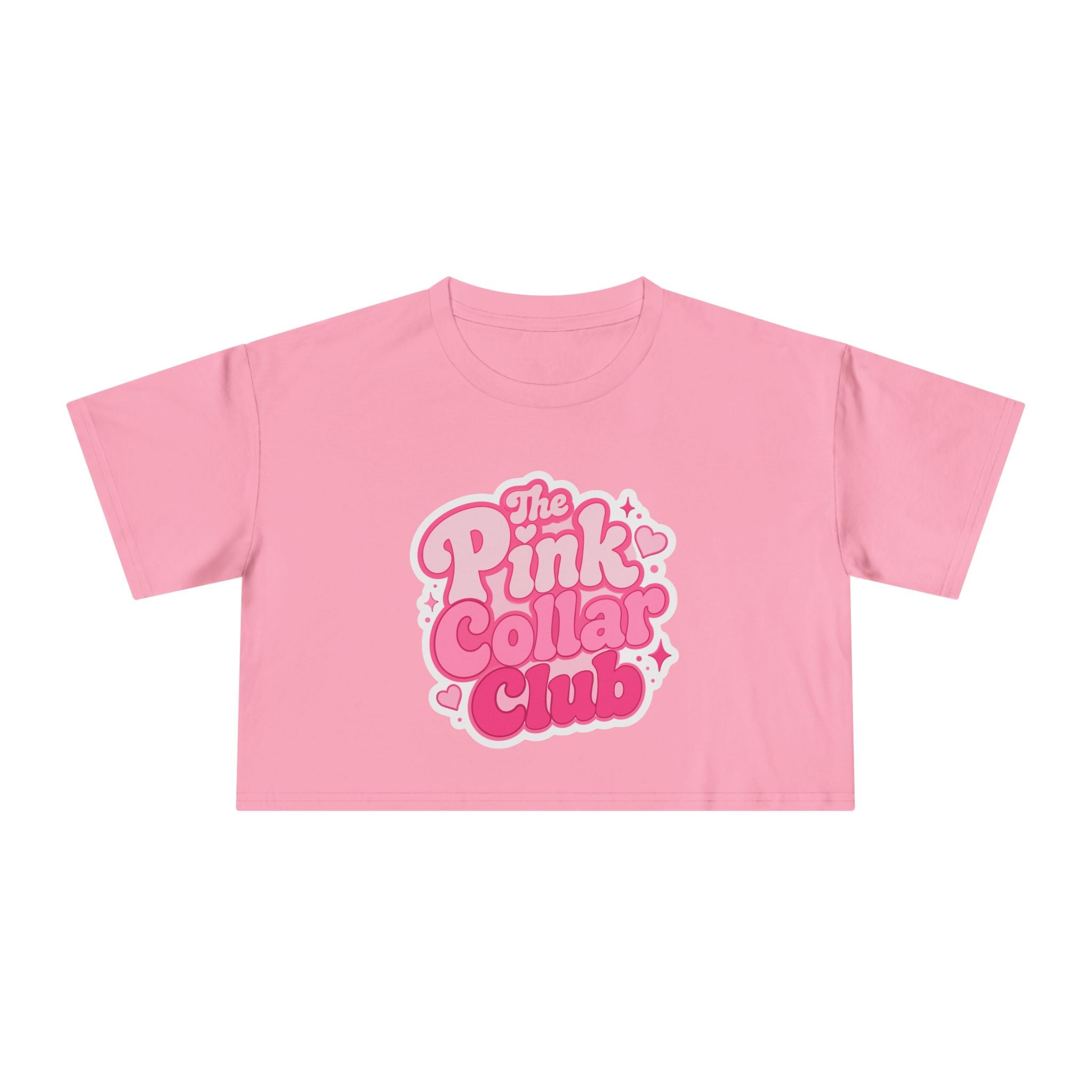 Pink Collar Club Crop Tee – Retro Bubble Letter Graphic Top