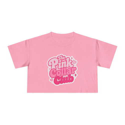 Pink Collar Club Crop Tee – Retro Bubble Letter Graphic Top