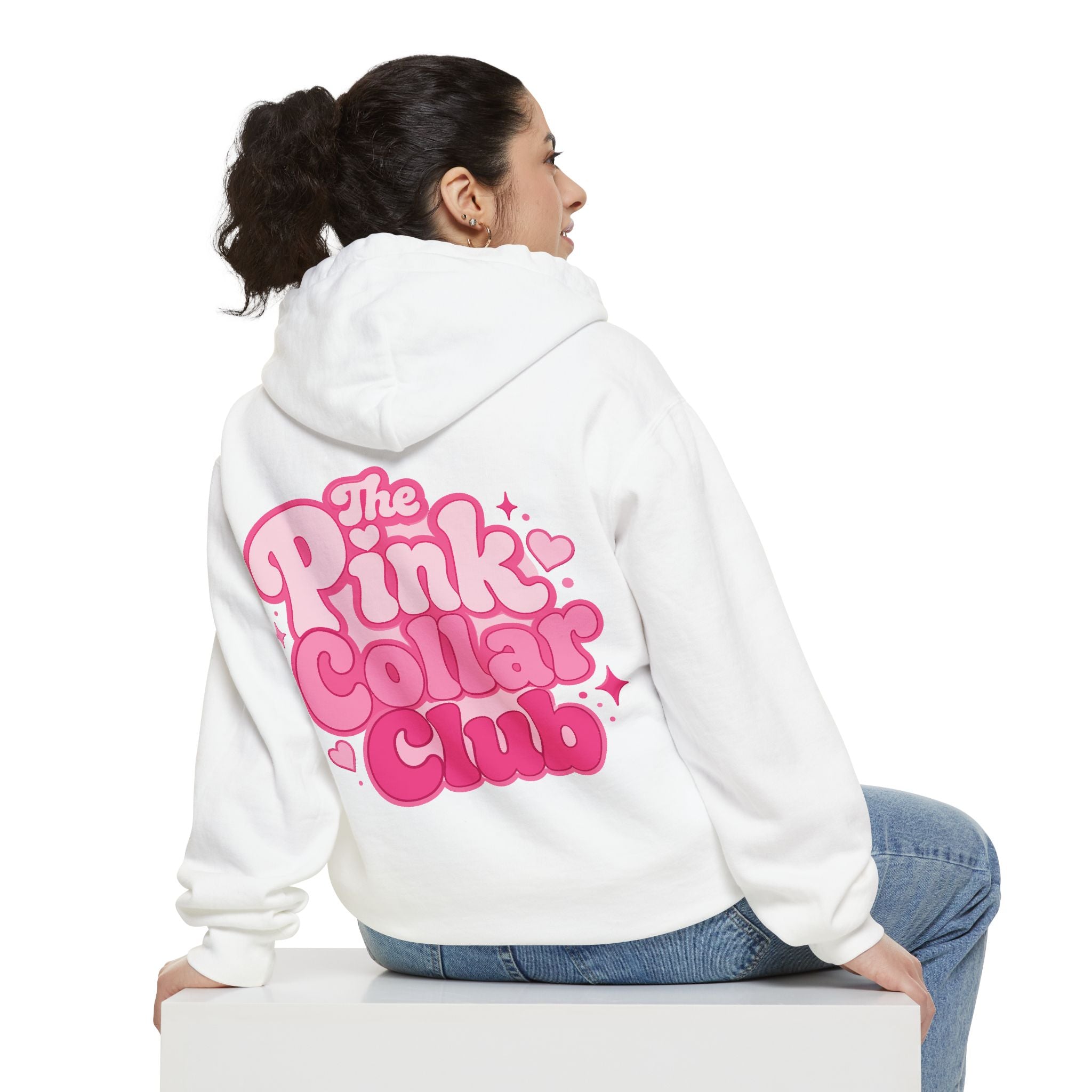 Pink Collar Club Hoodie — Retro Pink Graphic Pullover