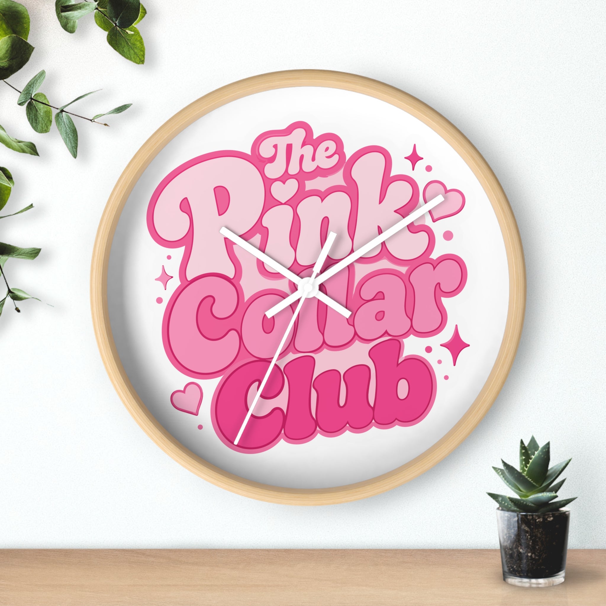 The Pink Collar Club Wall Clock — Retro Pink Graphic Home Decor
