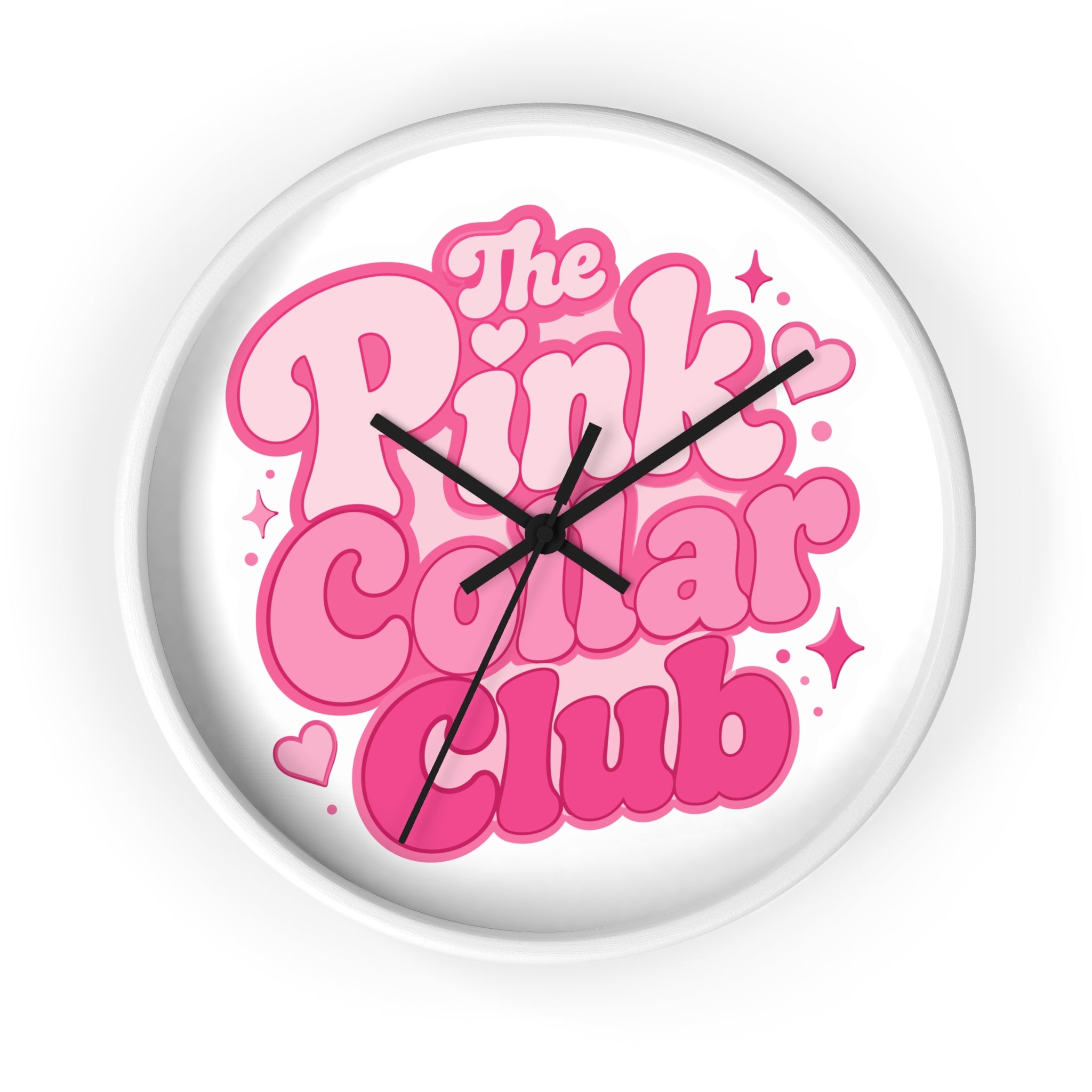 The Pink Collar Club Wall Clock — Retro Pink Graphic Home Decor