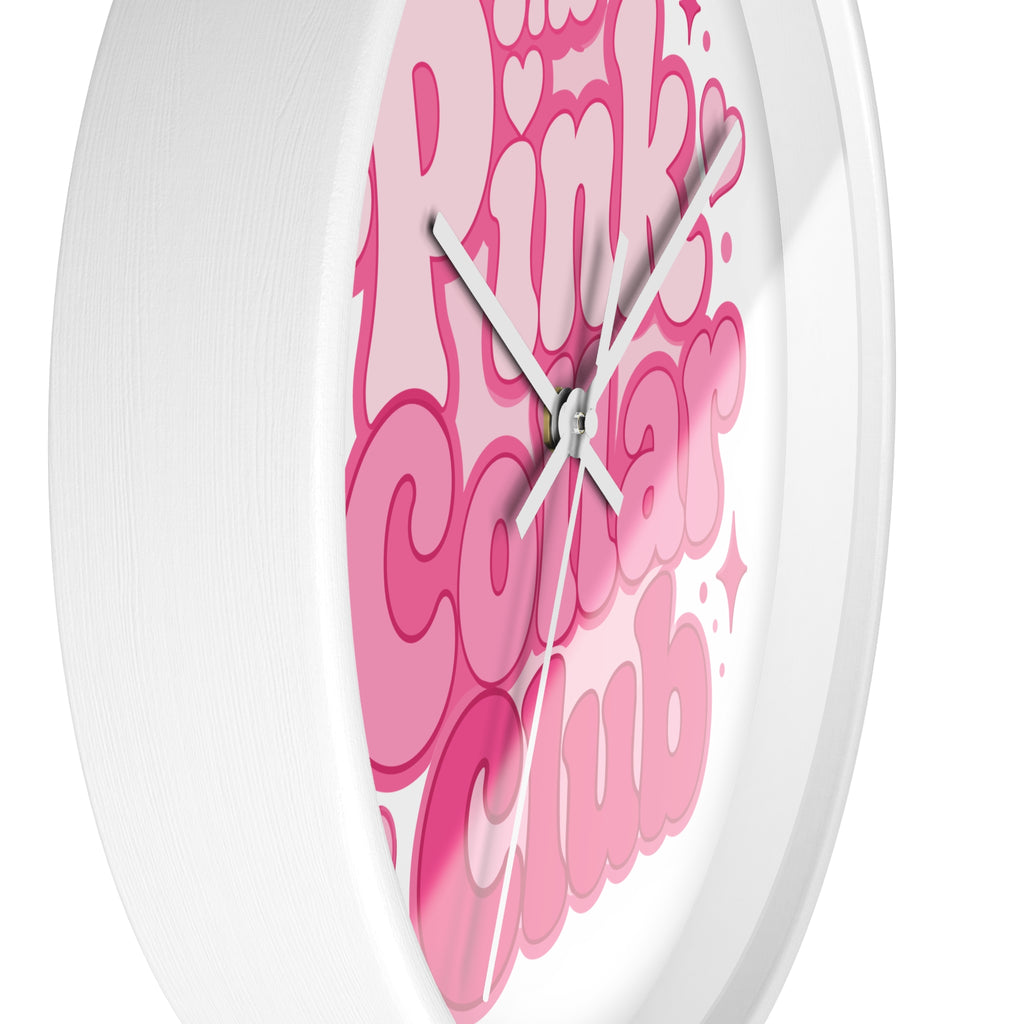 The Pink Collar Club Wall Clock — Retro Pink Graphic Home Decor