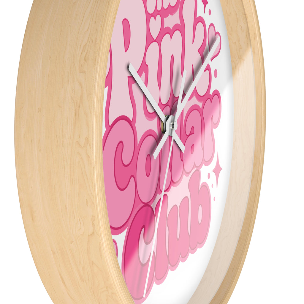The Pink Collar Club Wall Clock — Retro Pink Graphic Home Decor