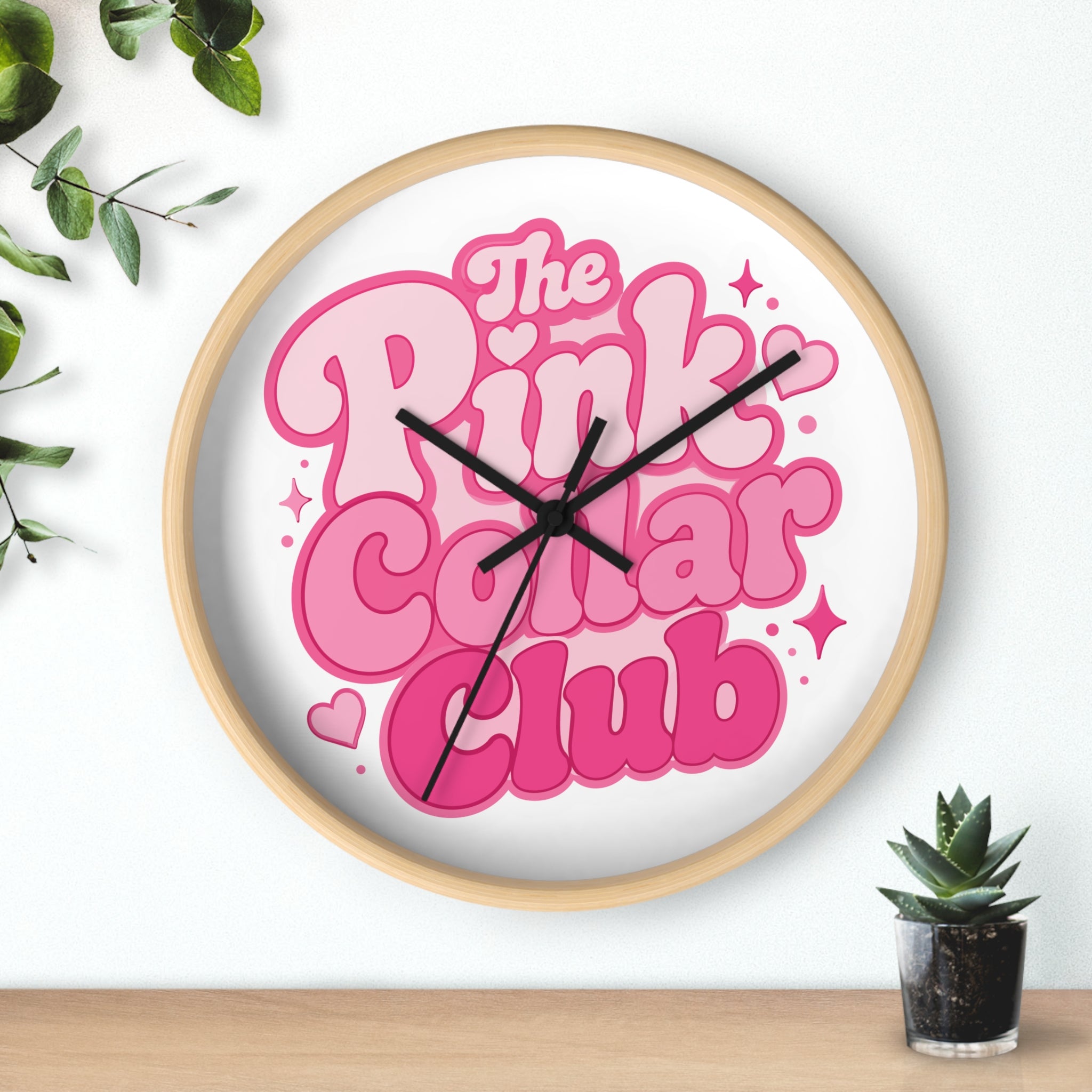 The Pink Collar Club Wall Clock — Retro Pink Graphic Home Decor